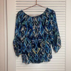 Stitch Fix Blue Abstract Off Shoulder Smocked Blouse